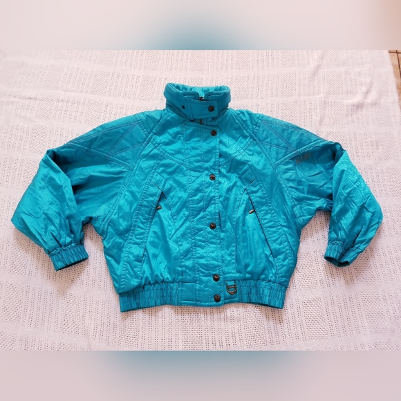 VINTAGE DESCENTE WOMEN DISCO RETRO SNOW SKI  CYAN  JACKET SIZE 12 - Picture 2 of 10